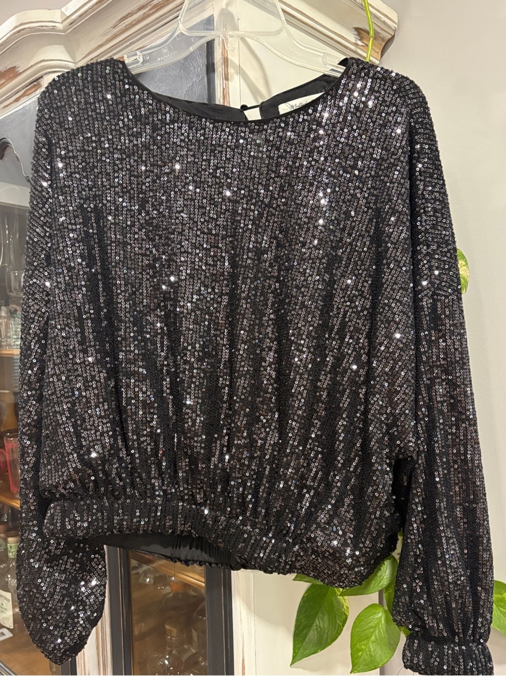 Mustard Seed Black Sequin Long-Sleeve Blouse